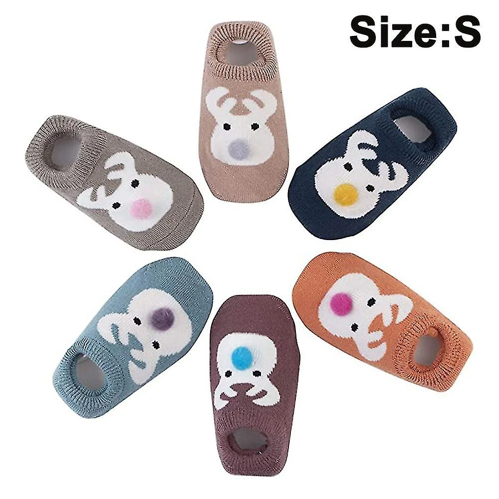 6 Pairs Thick Bottom Baby Shoes Socks Baby 0-3 Years Old Children Toddler Floor Socks Non-slip Glue Boat Socks S 6 Pairs Elk Styles - Image 5