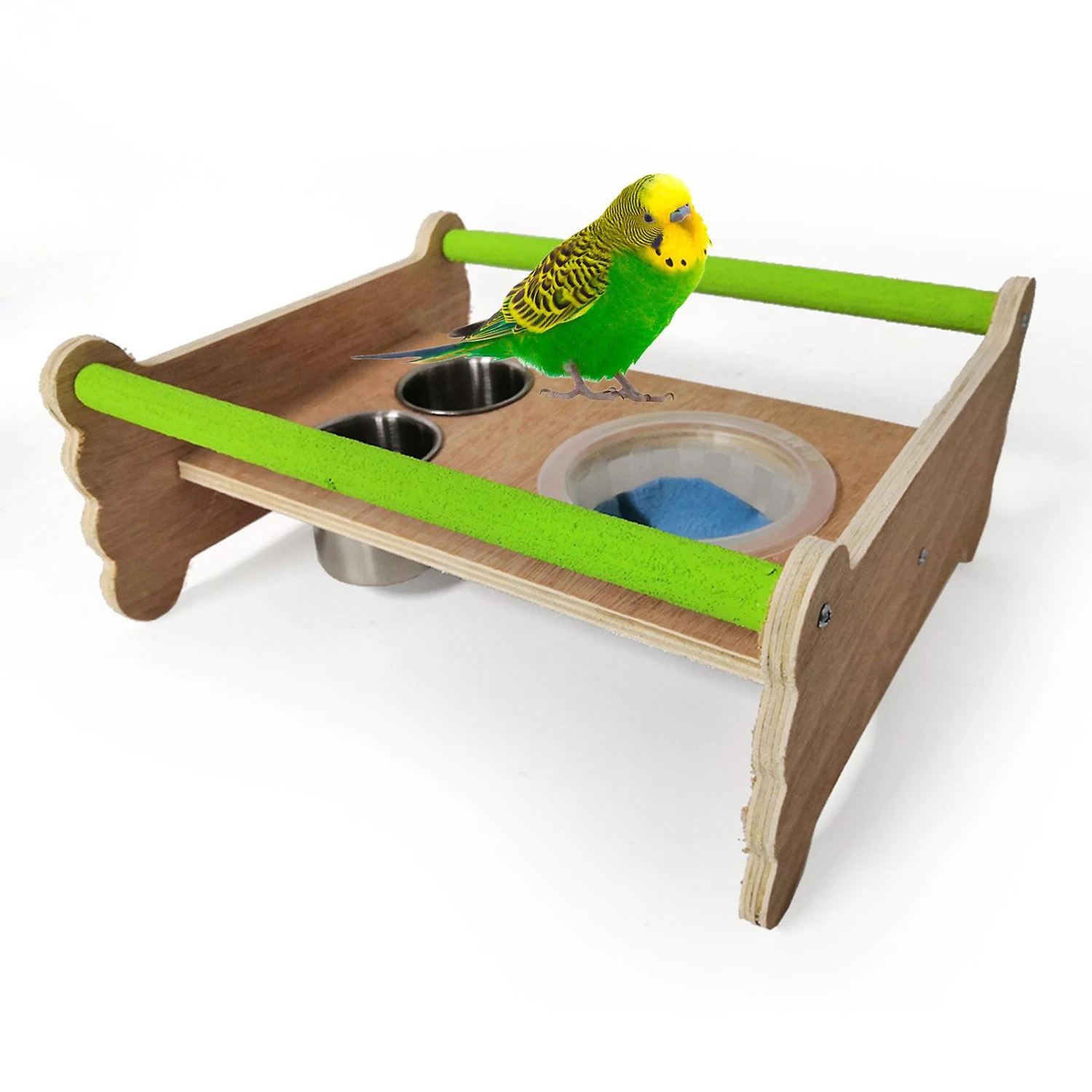 Bird Stand Perch Wood Playground Gym Center For Small Birds With Feeding Cups - Image 5