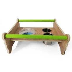 Bird Stand Perch Wood Playground Gym Center For Small Birds With Feeding Cups
