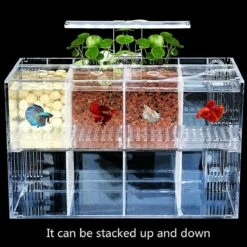 Aquarium Led Acrylic Betta Fish Tank Set Mini Desktop Light Water Pump Filters-triple