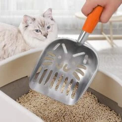 Cat Litter Scoop, Litter Scoop For Dogs & Cats, Comfortable Rubber Handle Litter Box Scoop, Stainless Steel Scoop For Pets
