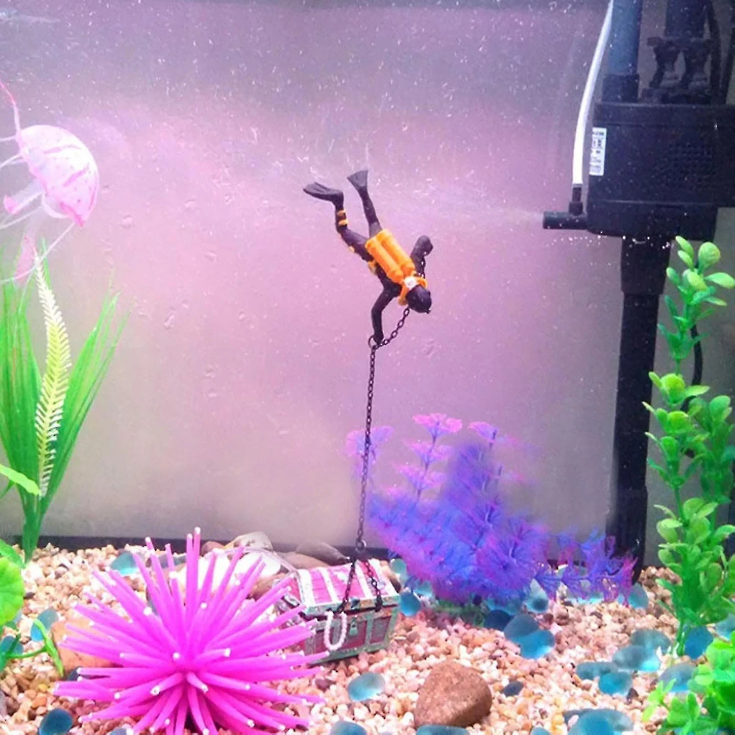 Wabjtam Fish Tank Ornament Diver Treasure Figure Action Aquarium Decor Landscape - Image 2