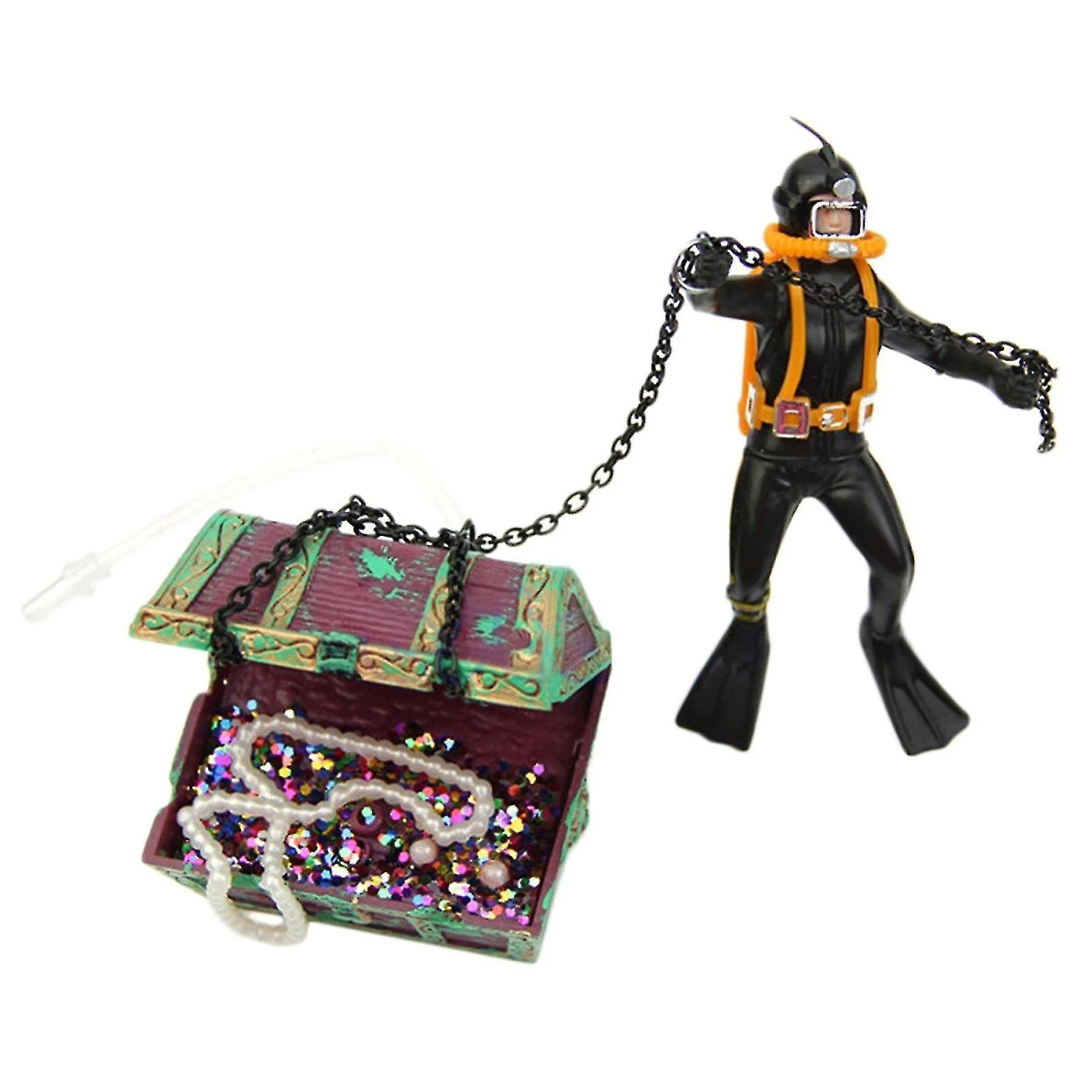 Wabjtam Fish Tank Ornament Diver Treasure Figure Action Aquarium Decor Landscape