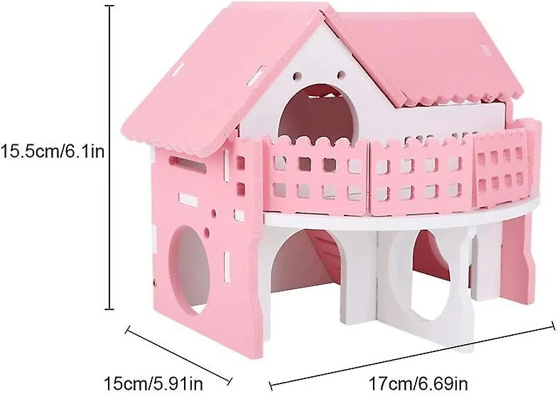2024 Luxury Pink Hamster House, Small Pet House Sleeping Nest With Double Layer Villa Balcony Assembly Cage For Guinea Pig Hamsters - Image 4