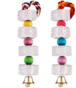 Bird Beak Grinding Stone With Bell, Lava Block Calcium Supplement Food, 2 Pack New