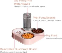 Automatic Cat Food Dispenser, Three-in-one Cat Bowl, Automatic Feeder Bowls For Cat/dog, Flat Cat Bowls Water And Food Bowls Set Served With Cat Food