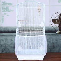 Bird Cage Cover Seed Catcher Bird Cage Mesh Net Cover Guard (white-l)