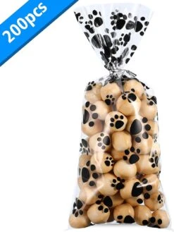 Pet Paw Print Cone Cellophane Bags Heat Sealable Treat Candy Bags Dog Gift Bags Cat Treat Bags With 200 Pieces Silver Twist Ties For Pet Treat Party F