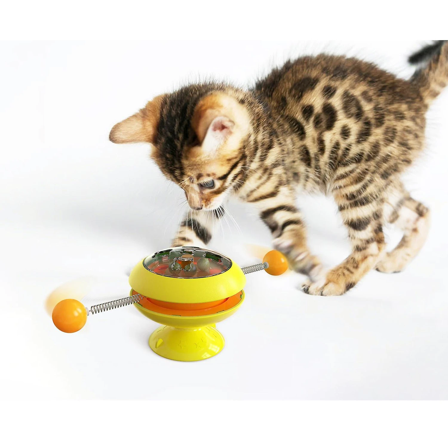 Cat Turntable Ball Catnip Toys Pet Interactive Toy With Suction Cup Yellow - Image 2
