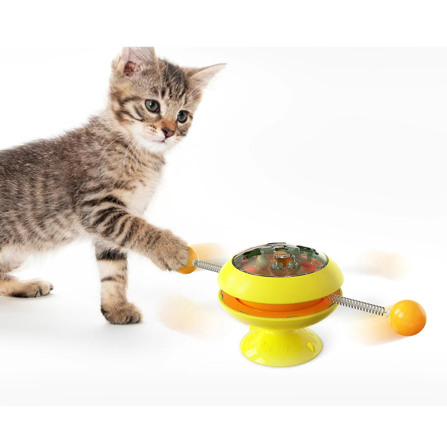 Cat Turntable Ball Catnip Toys Pet Interactive Toy With Suction Cup Yellow - Image 4