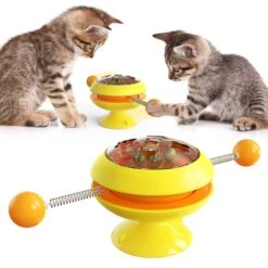 Cat Turntable Ball Catnip Toys Pet Interactive Toy With Suction Cup Yellow