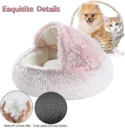 Fluffy Cat Bed, Round, Soft Plush, Den With Hood, Cat Bed, For The Winter, Warm, Sleeping Pillow, Non-slip, Machine Washable, For Cats And Puppies