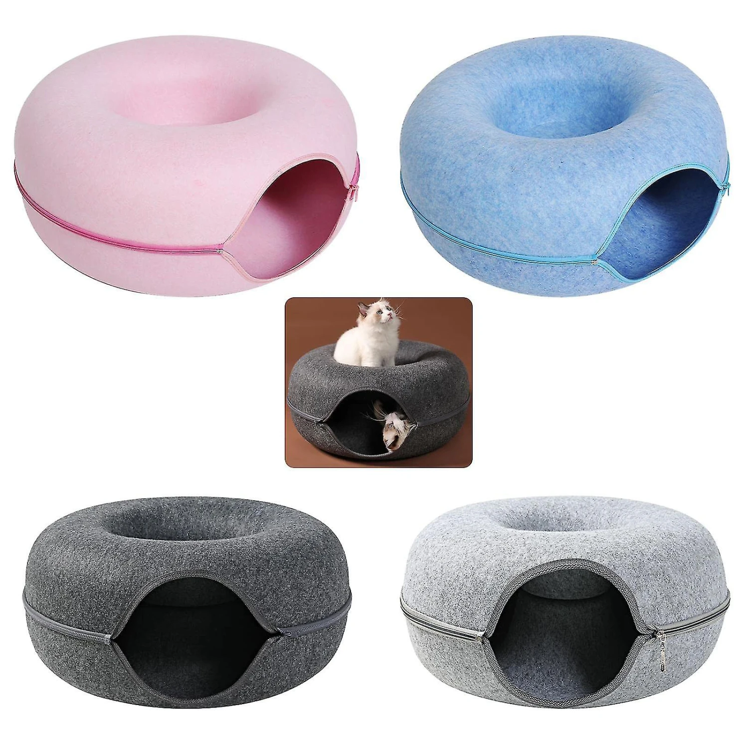 Peekaboo Cat Cave Tunnel/cat Nest, Round Felt Pet Nest, Cat Tunnel Nest, Felt Cat Bed/cat Felt Tunnel Toy,large Indoor Cat Condo And Cat Cave Large Black - Image 3