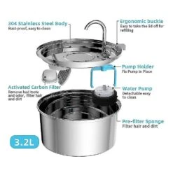 Cat Fountain,3.2l/108oz Automatic Less Steel Pet Fountain Dog Dispenser, Ultra-qui