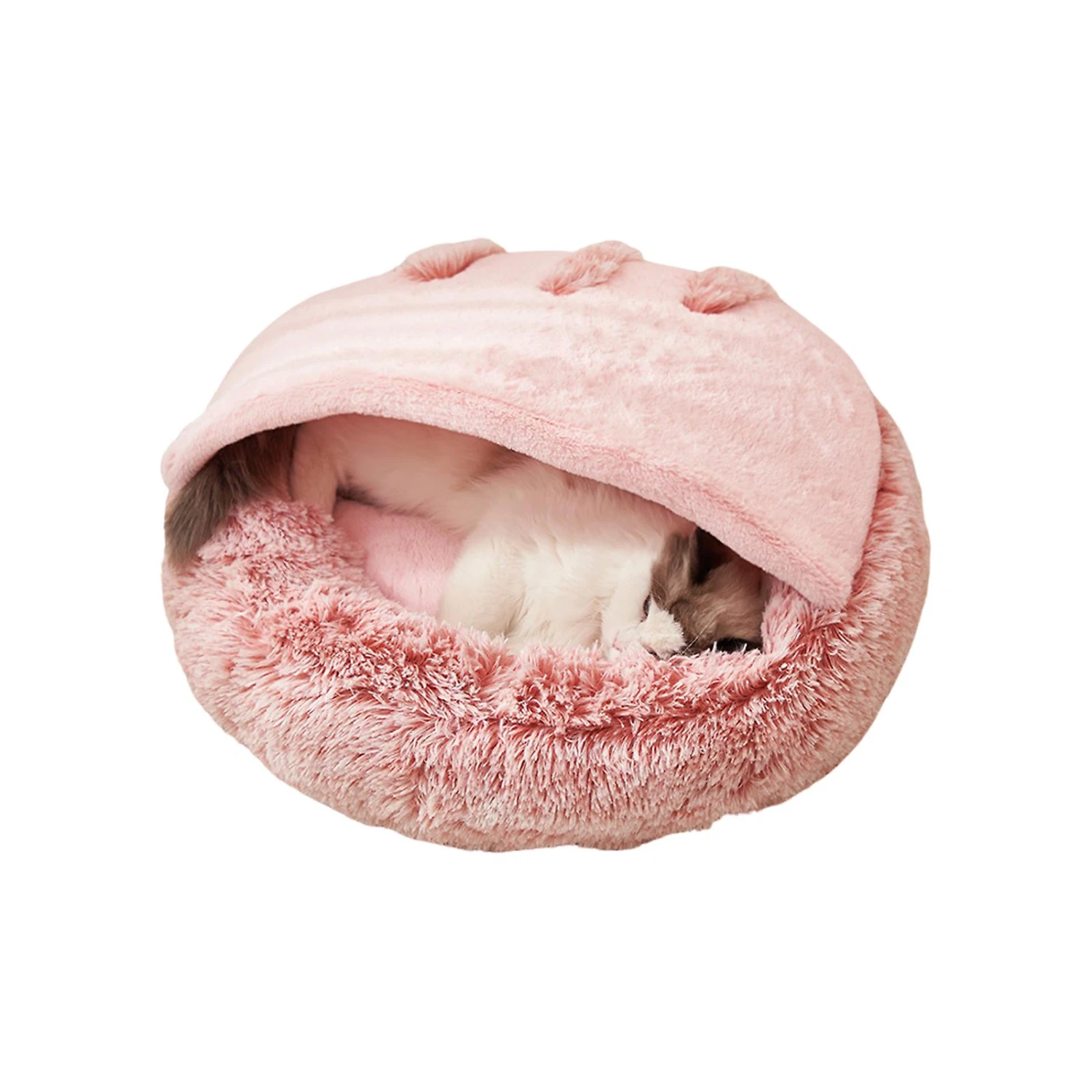 Pet Cave Bed Cat Small Dog Kennel Hooded Round Cuddler With Reversible Cushion 50cm B - Image 3