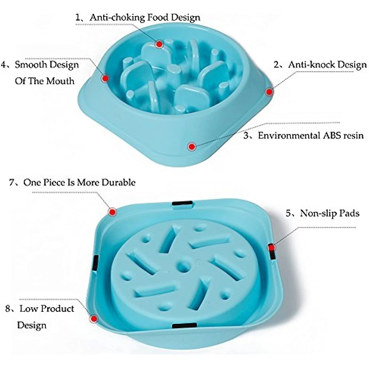 Meioro Pet Dog Slow Food Bowl Anti-choke Bowl Pet Supplies Large And Small Dogs Lose Weight To Help Digestion Pet Utensils Slow Eating Dog Bowl (blue) Red