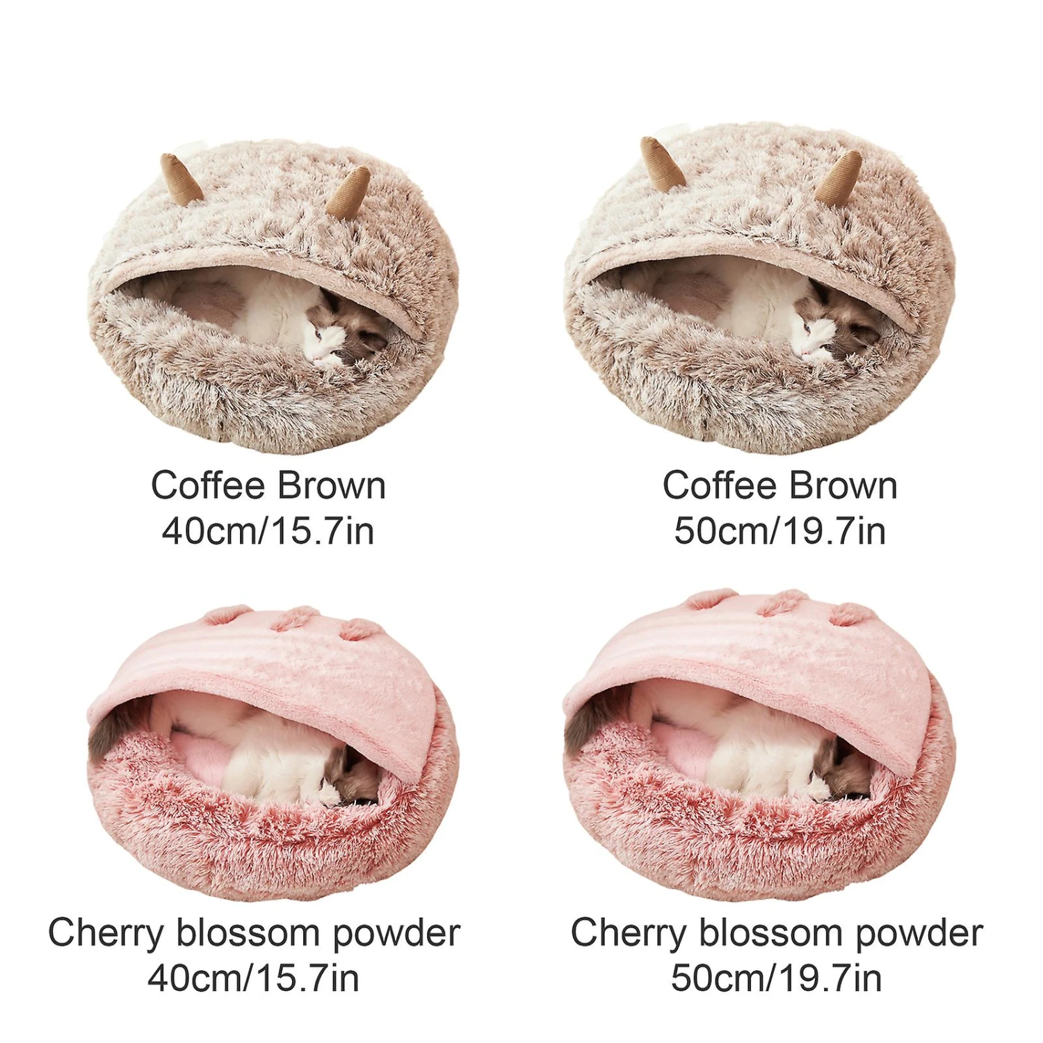 Pet Cave Bed Cat Small Dog Kennel Hooded Round Cuddler With Reversible Cushion 50cm B