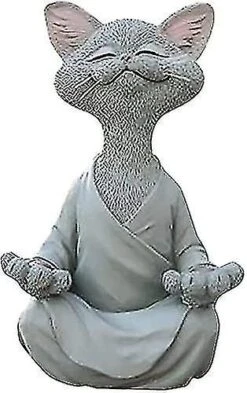 Cat Figurine, Happy Cat Yoga Meditation, Zen Cat Relaxed Pose Sculpture For Home Outdoor Lawn Decoration Gifts For Cat Lovers (ash)