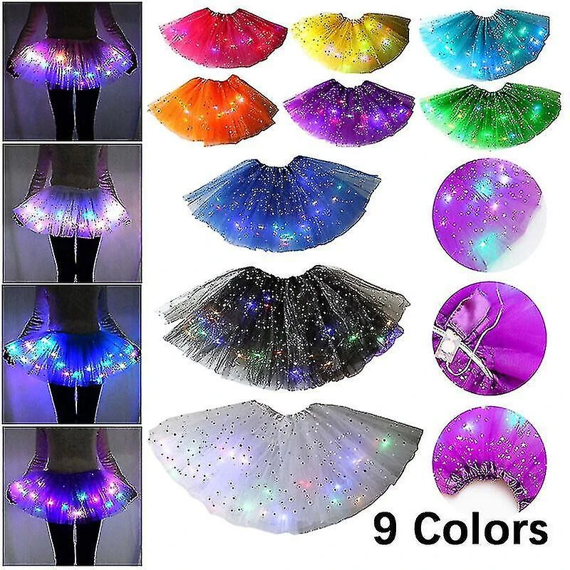 Women"s Led Skirt Light Up Star Dance Skirts Layered Ballet Tutus Elastic Mesh Tulle Mini Skirt Party Carnival Costume - Image 4