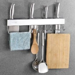 Silver Kitchen Wall Rack With 8 Hooks With A Set Of Accessories