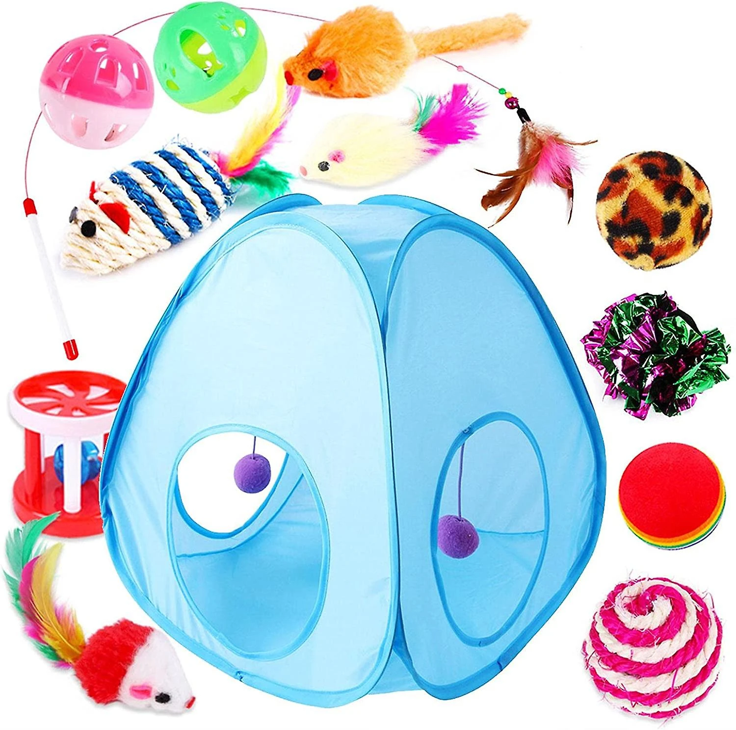 Pet 13 Pieces Set Cat Interactive Toys -for Indoor Cats Feather Toys -pet Chew Toys Cat Toys- Ball ?sticks Bell Cat Toys. - Image 5