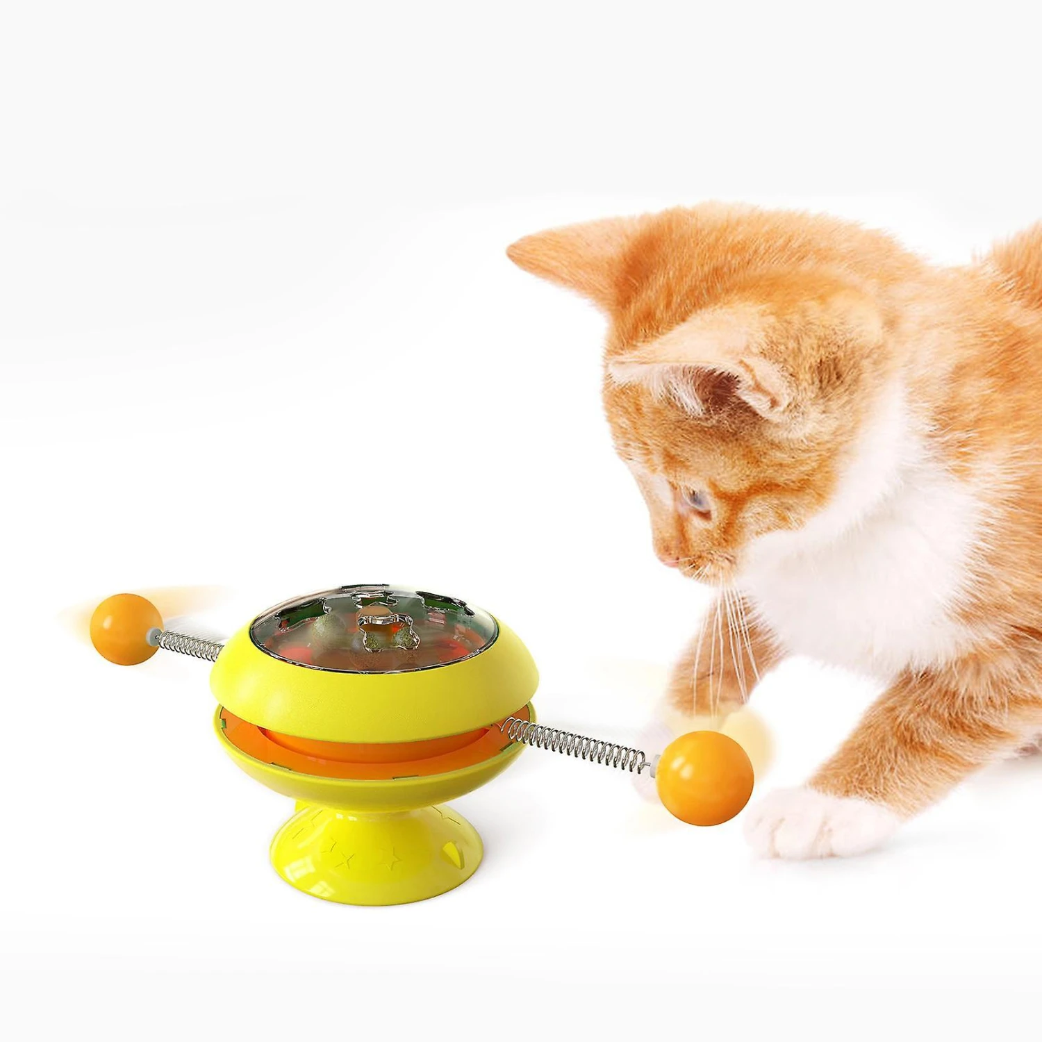 Cat Turntable Ball Catnip Toys Pet Interactive Toy With Suction Cup Yellow - Image 5