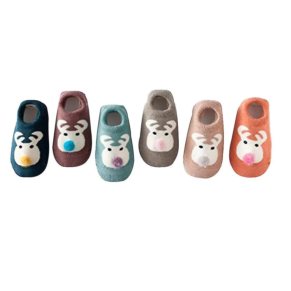 6 Pairs Thick Bottom Baby Shoes Socks Baby 0-3 Years Old Children Toddler Floor Socks Non-slip Glue Boat Socks S 6 Pairs Elk Styles - Image 2