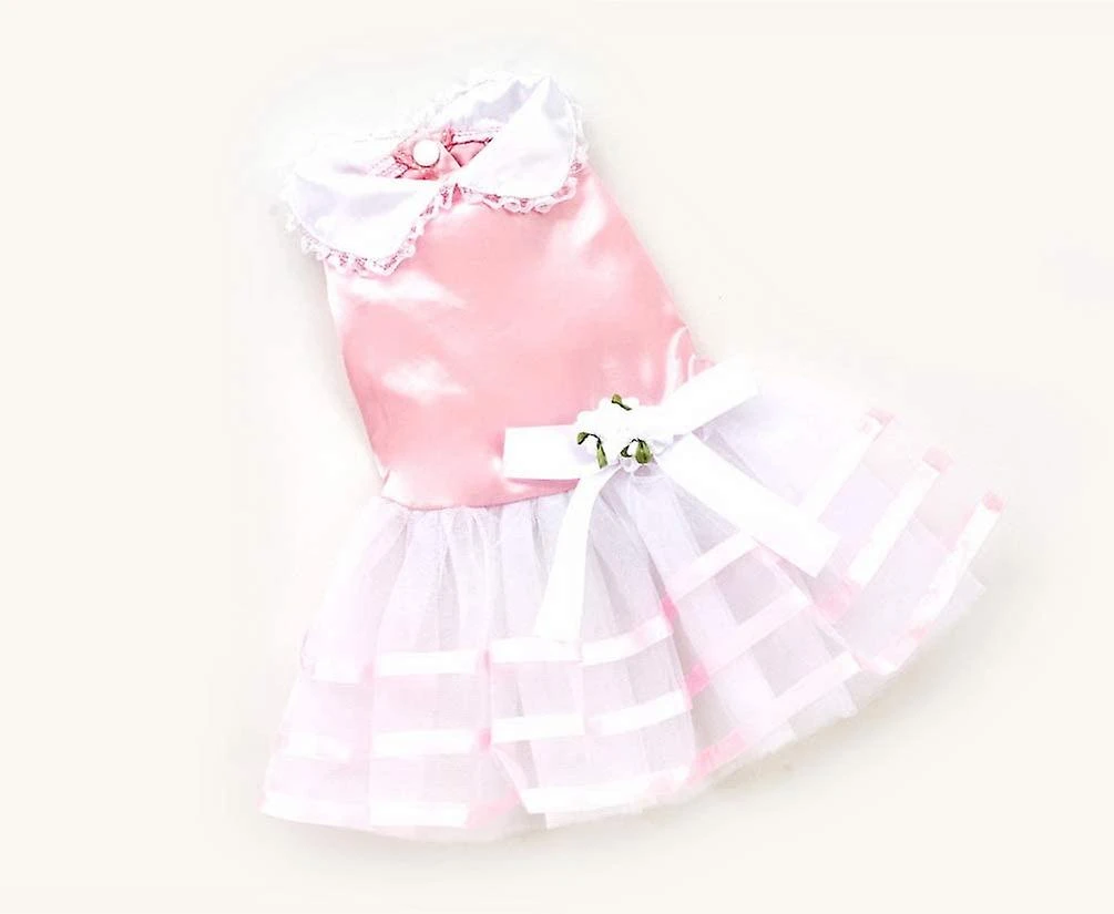 Satin Flower Pet Small Dog Cat Princess Dress Striped,S,Pink - Image 2