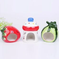 Ceramic Cartoon Strawberry Hamster House For Small Animals - Summer Cool Pet Nesting Habitat Accessories