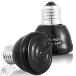 Willkey 2pcs Reptile Heat Bulb 75w Reptile Heat Lamp E27 Black Infrared Ceramic Heat Emitter With No Light Chicken Cooper Brooder For Reptiles Liza