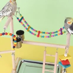 Parrots Cage Swing Stands Wooden Ladder With Colorful Beads Swing Supplies
