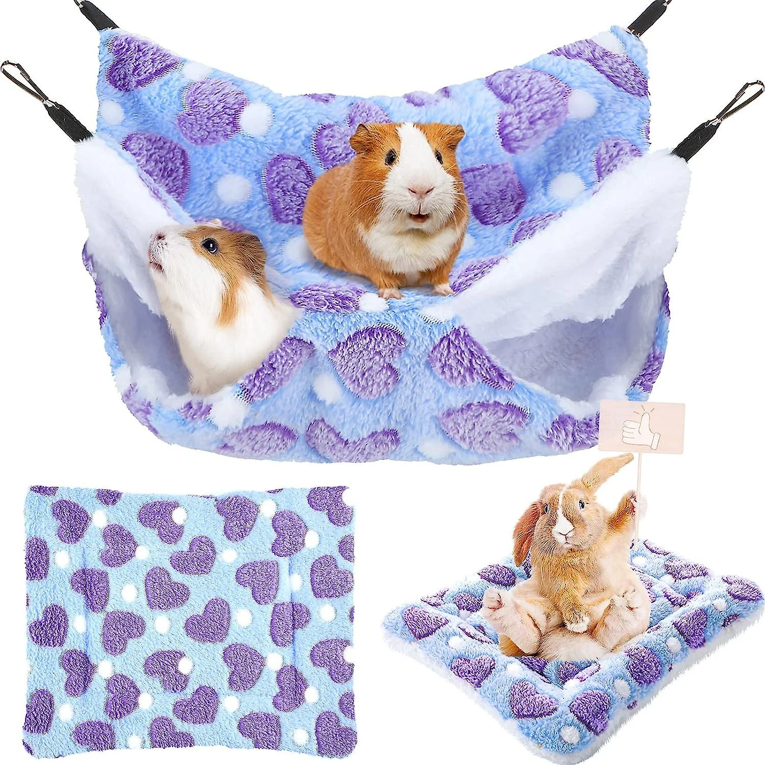 2 Pieces Guinea Pig Hamster And Warm Bed Soft Mat Set Cage HammockMats For Rat Ferret Guinea Pig Squirrel Small Pet - Image 5
