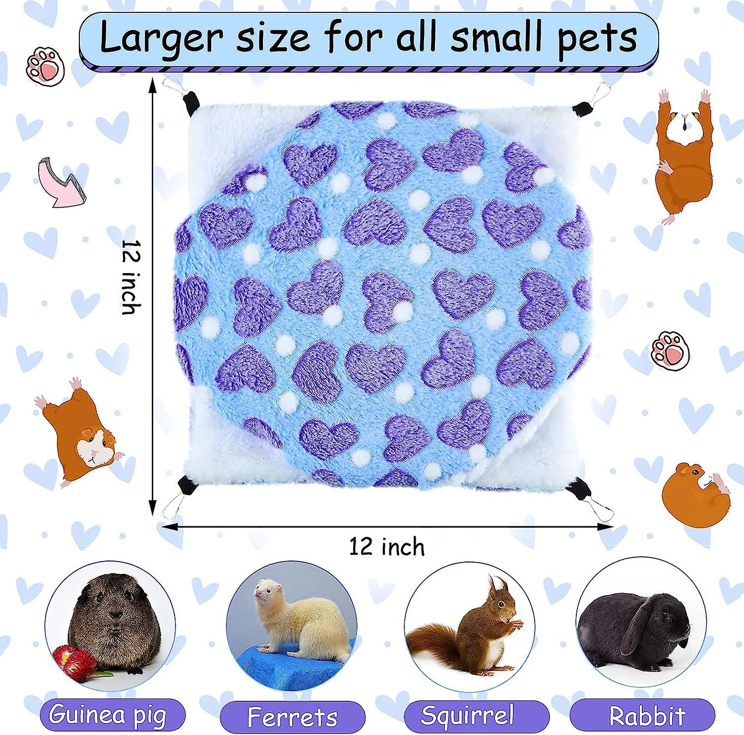 2 Pieces Guinea Pig Hamster And Warm Bed Soft Mat Set Cage HammockMats For Rat Ferret Guinea Pig Squirrel Small Pet - Image 4