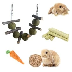 4pcs Small Animal Chew Treats Hanging For Hay Balls Twigs Grass Chews For Rabbit