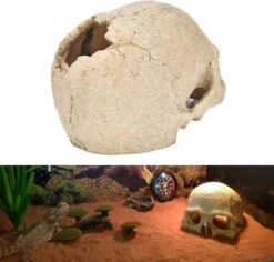 Aquarium Resin Skull Fish Tank Cave Skull Reptile Hide For Fish Gecko Snake Bearded Dragon Lizard Chameleon And Haunted House Skull